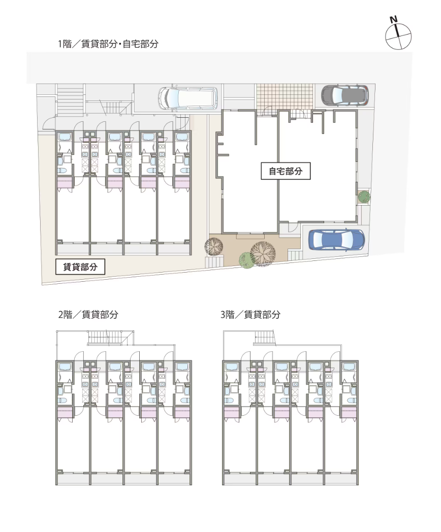 3階建て賃貸住宅と3世帯住宅の建築事例11